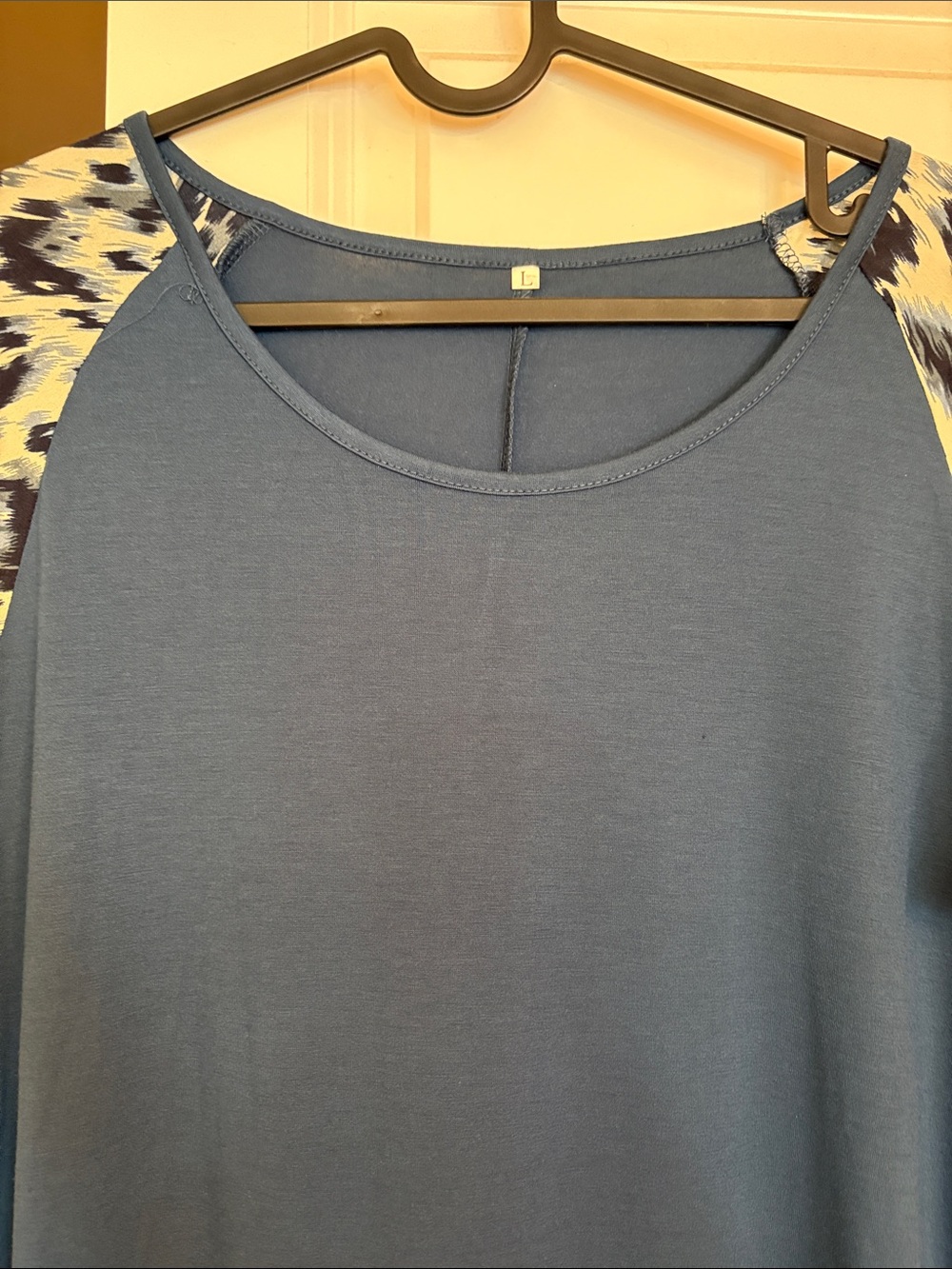 Navy Midi Dress with Patterned Raglan Sleeves - Picture 2 of 5